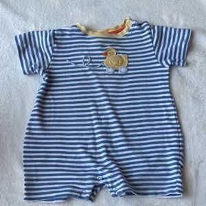 bella bliss Blue & White Striped Baby One-Piece with Yellow Duck